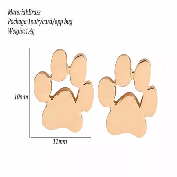 Rose Gold Puppy dog paw print stud earrings - Picture 5 of 8
